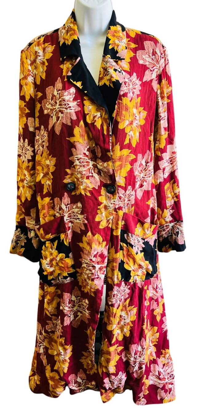 We The Free XS Red Yellow Floral Longline Jacket Boho Cottagecore Festival